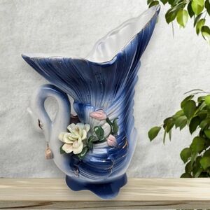 Vintage Porcelain Swan Goose Floral Vase/Planter